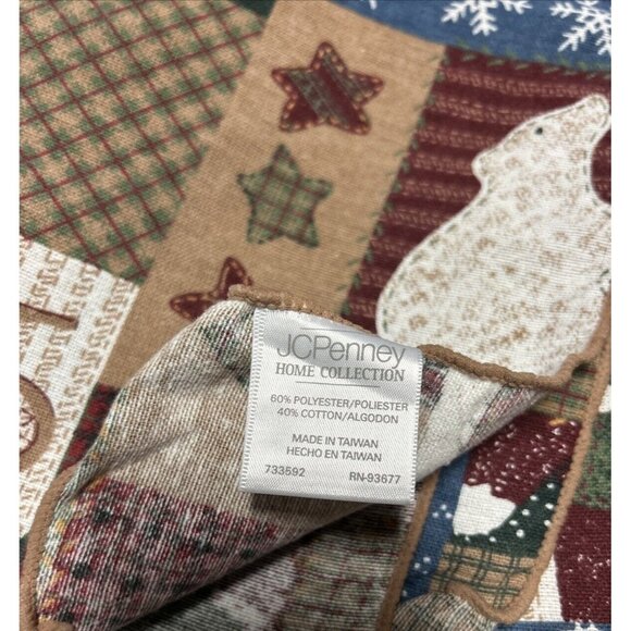 Vintage JC Penney Table Cloth & Napkins Folk Country Winter Polar Bear Patchwork - Picture 8 of 9